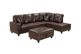 3 PC Sectional Sofa Set, (Brown) Faux Leather left - Facing Chaise with Free Storage Ottoman | Home Elegance USA