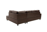 3 PC Sectional Sofa Set, (Brown) Faux Leather left - Facing Chaise with Free Storage Ottoman | Home Elegance USA