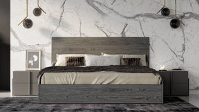 Full Lucia - Italian Modern Matte Grey / Elm Grey Bed + 2 Nightstands Set - View Image 1