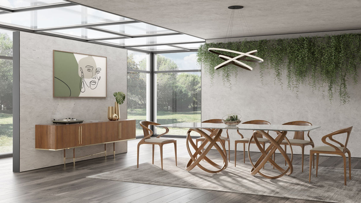 Modrest Mason Modern Glass & Walnut Dining Table Vgcsdt-16092