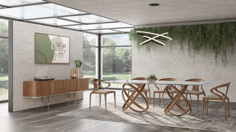 Modrest Mason Modern Glass & Walnut Dining Table Vgcsdt-16092
