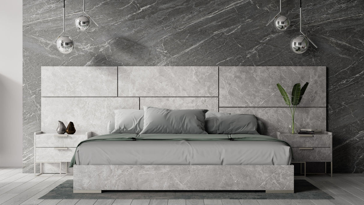 Eastern King Marbella - Italian Modern Grey Marble Bed w/ 2 Nightstands - View Image 1
