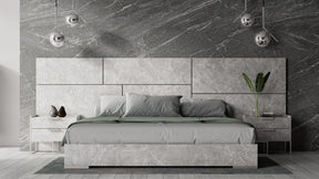 Eastern King Marbella - Italian Modern Grey Marble Bed w/ 2 Nightstands - View Image 1