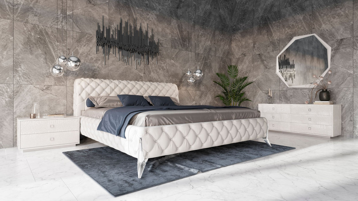 Eastern King Legend Modern White Bonded Leather Bed - View Image 1