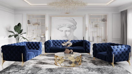 Divani Casa Sheila Modern Dark Blue Fabric Sofa Set - Home Elegance USA