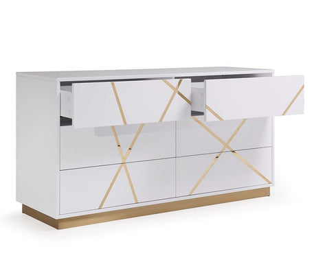 Modrest Nixa Modern Wide White and Gold Dresser