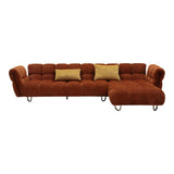 Modern Burnt Orange Fabric Right Facing Sectional Sofa + 2 Yellow Pillows
