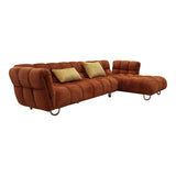 Modern Burnt Orange Fabric Right Facing Sectional Sofa + 2 Yellow Pillows
