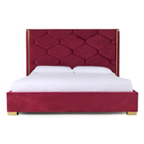 Eastern King Janet - Modern Red Velvet + Gold Bed - View Image 1