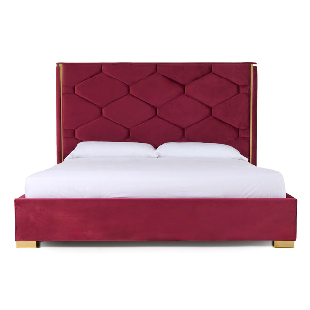 Eastern King Janet - Modern Red Velvet + Gold Bed - View Image 1