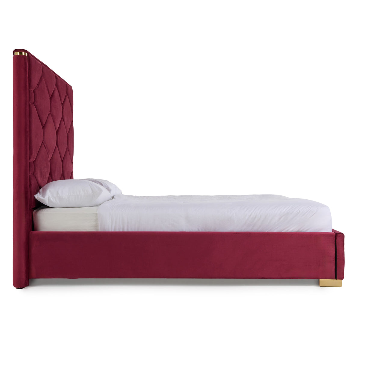 Eastern King Janet - Modern Red Velvet + Gold Bed - View Image 1