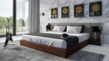 Eastern King Janice - Modern Grey Fabric and Walnut Bed and Nightstands