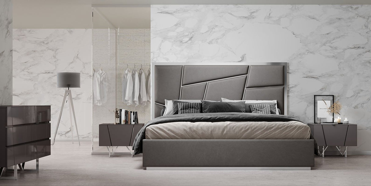 Queen Chrysler Modern Grey Bonded Leather Bed