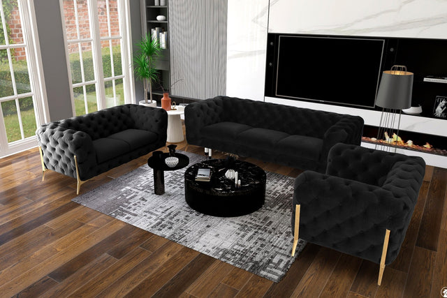 Divani Casa Quincey - Transitional Black Velvet Sofa Set - VGKNK8520 - SET - BLK - Home Elegance USA - 1