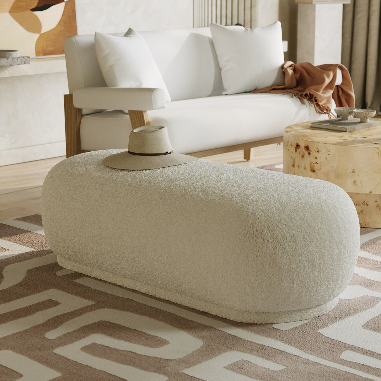 Divani Casa Kael Contemporary White Sherpa Ottoman Vgodzw-20100-Wht-Ott