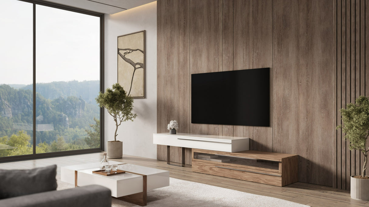 Karlstad - Modern White + Walnut TV Stand - View Image 1