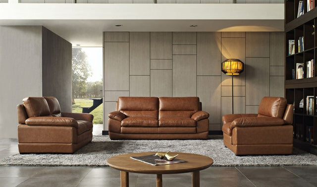 Divani Casa Kendrick - Traditional Modern Cognac Leather Sofa Set - VGBNS - 1806 - BRN - SET - Home Elegance USA - 1