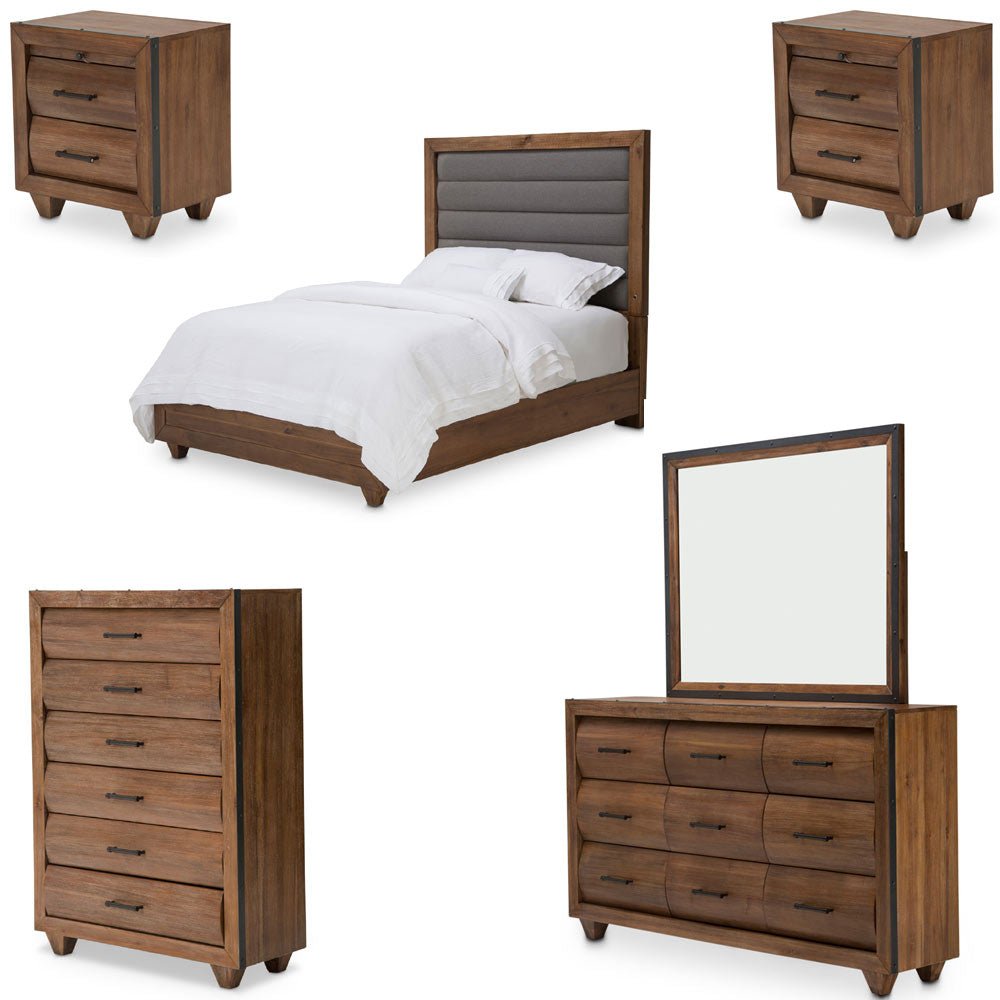 Brooklyn Walk 6 Piece Eastern King Tufted Panel Bedroom Setin Burnt Umber - Ki - Brkw014Ek - 408 - 6Set | Aico - KI - BRKW014EK - 408 - 6SET - Home Elegance USA - 1