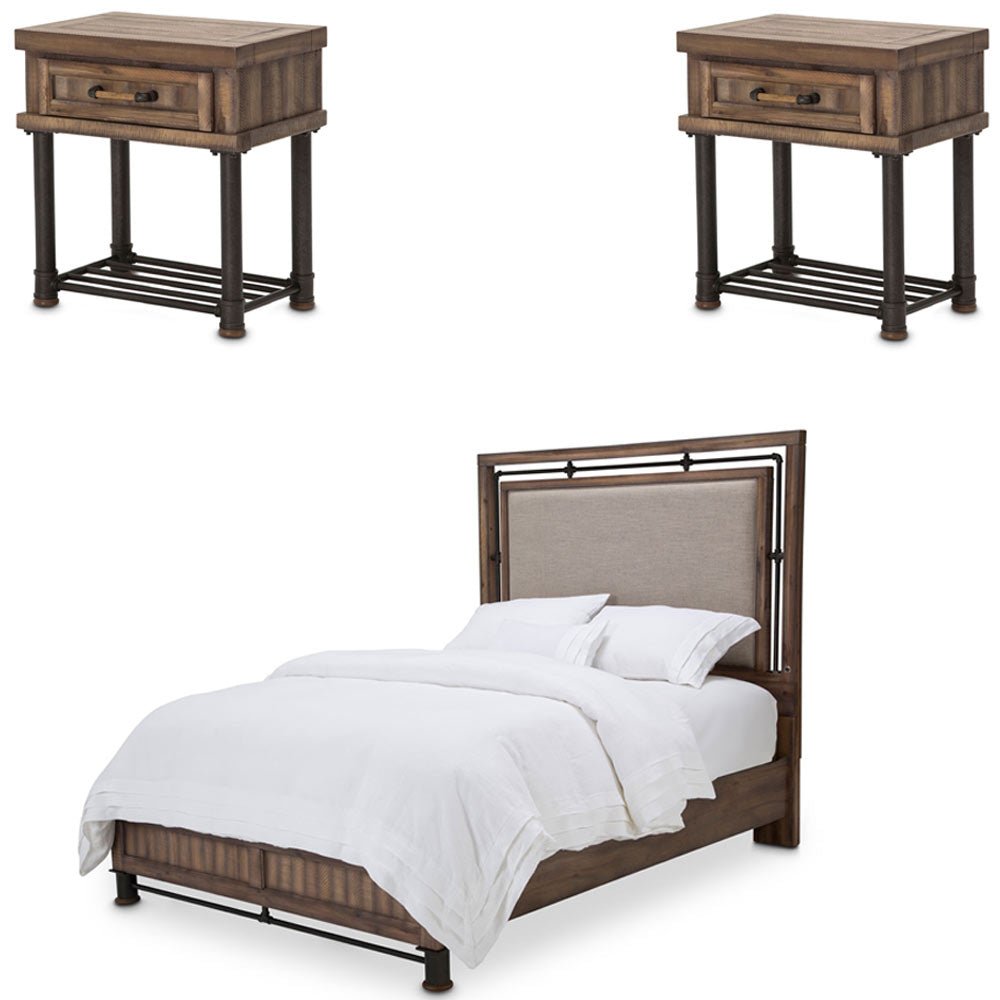 Crossings 3 Piece Eastern King Panel Bedroom Set In Reclaimed Barn - Ki - Crsg00Ek - 217 - 3Set | Aico | Home Elegance USA