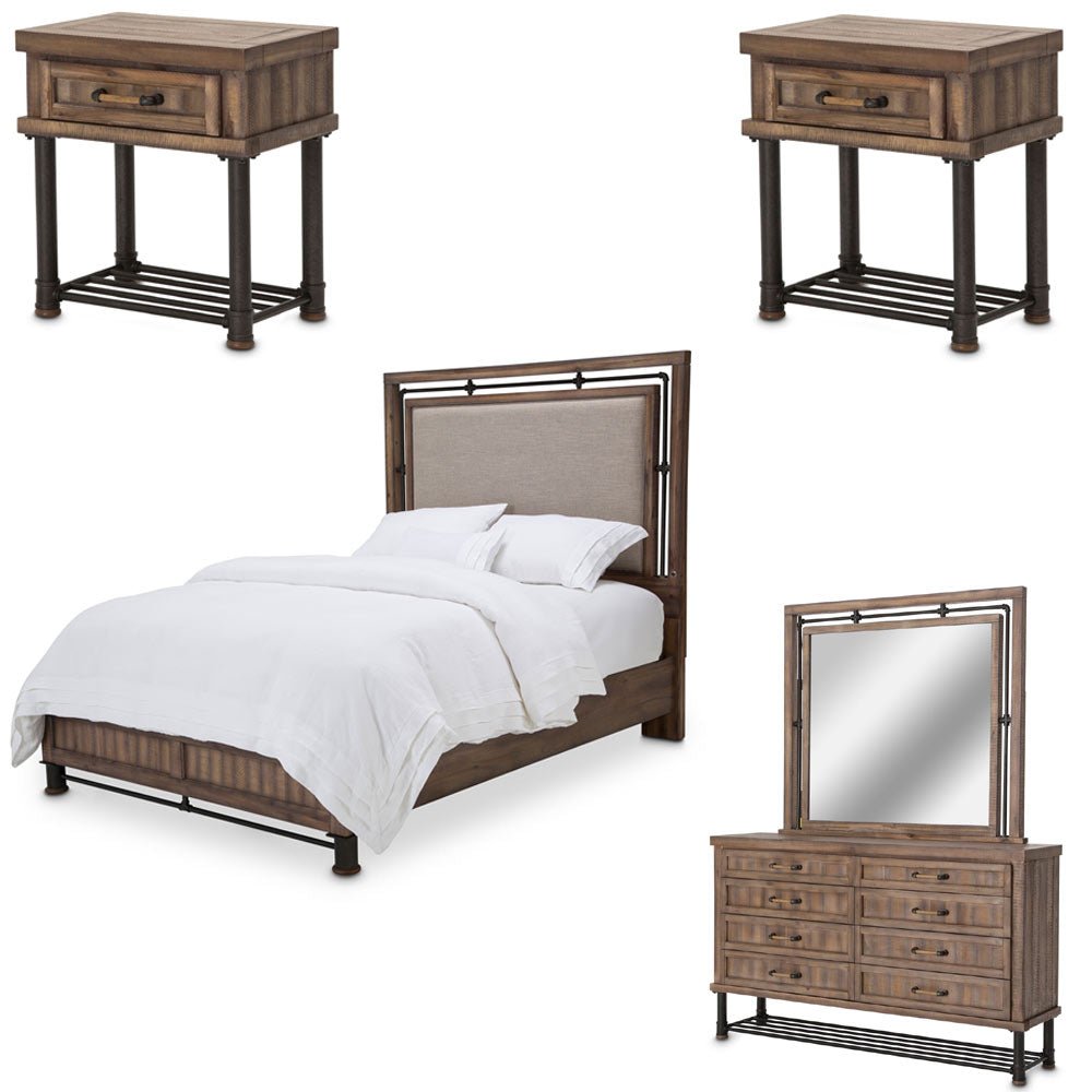 Crossings 5 Piece Eastern King Panel Bedroom Set In Reclaimed Barn - Ki - 040 - 217 - 5Set | Aico | Home Elegance USA