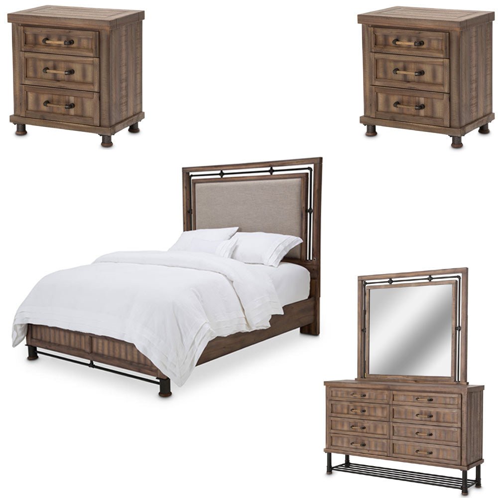 Crossings 5 Piece Eastern King Panel Bedroom Set In Reclaimed Barn - Ki - Crsg00Ek - 042 - 217 - 5Set | Aico - KI - CRSG00EK - 042 - 217 - 5SET - Home Elegance USA - 1