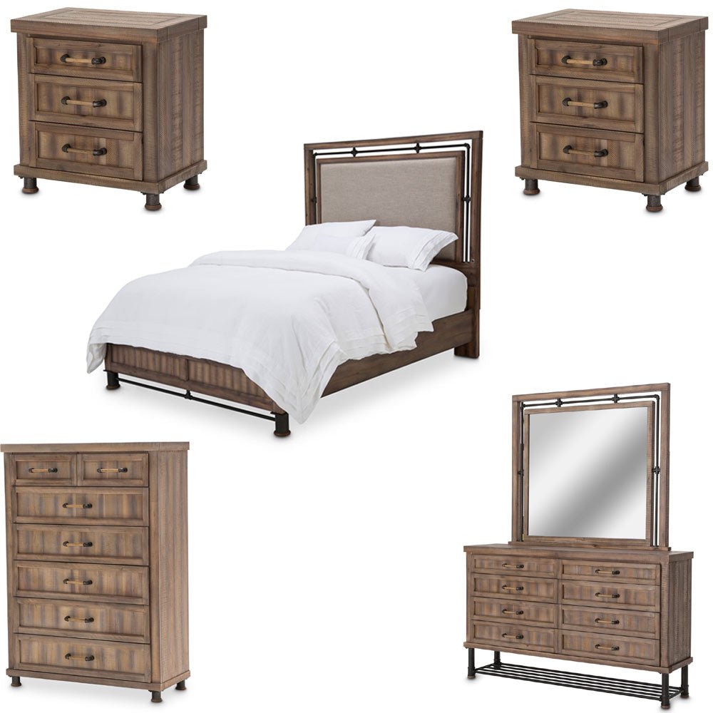 Crossings 6 Piece Eastern King Panel Bedroom Set In Reclaimed Barn - Ki - Crsg00Ek - 217 - 6Set | Aico | Home Elegance USA