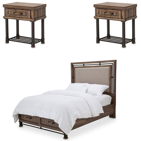 Crossings 3 Piece Queen Panel W - Drawers Bedroom Set In Reclaimed Barn - Ki - 040 - 217 - 3Set | Aico | Home Elegance USA