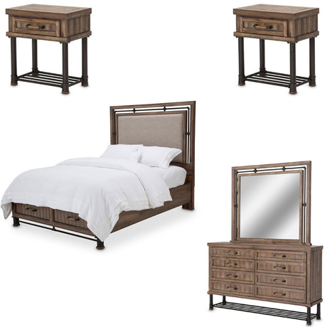 Crossings 5 Piece Queen Panel W - Drawers Bedroom Set In Reclaimed Barn - Ki - Crsg00Qndw - 040 - 217 - 5Set | Aico - KI - CRSG00QNDW - 040 - 217 - 5SET - Home Elegance USA - 1