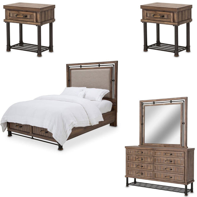 Crossings 5 Piece Queen Panel W - Drawers Bedroom Set In Reclaimed Barn - Ki - 5Set | Aico | Home Elegance USA