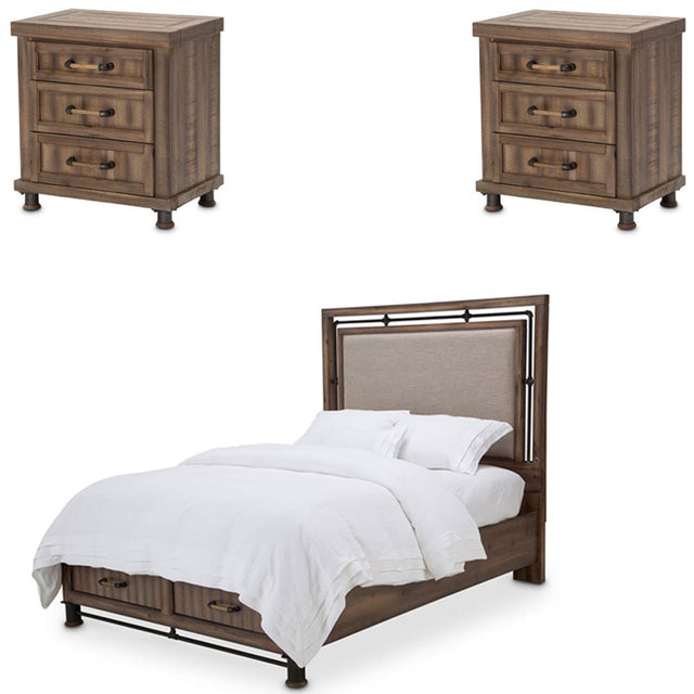 Crossings 3 Piece Eastern King Panel W - Drawers Bedroom Set In Reclaimed Barn - Ki | Aico | Home Elegance USA