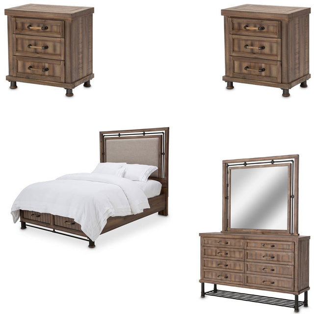 Crossings 5 Piece Eastern King Panel W - Drawers Bedroom Set In Reclaimed Barn - Ki - 5Set | Aico | Home Elegance USA