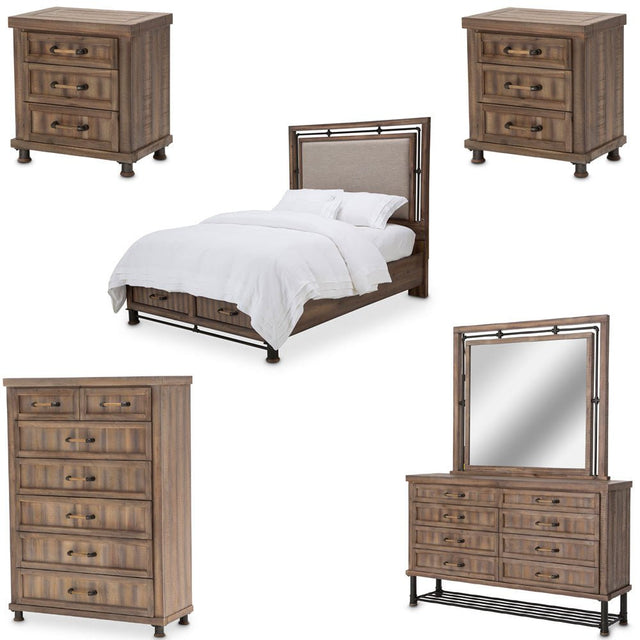 Crossings 6 Piece Eastern King Panel W - Drawers Bedroom Set In Reclaimed Barn - Ki - Crsg00Ekdw - 042 - 217 - 6Set | Aico - KI - CRSG00EKDW - 042 - 217 - 6SET - Home Elegance USA - 1