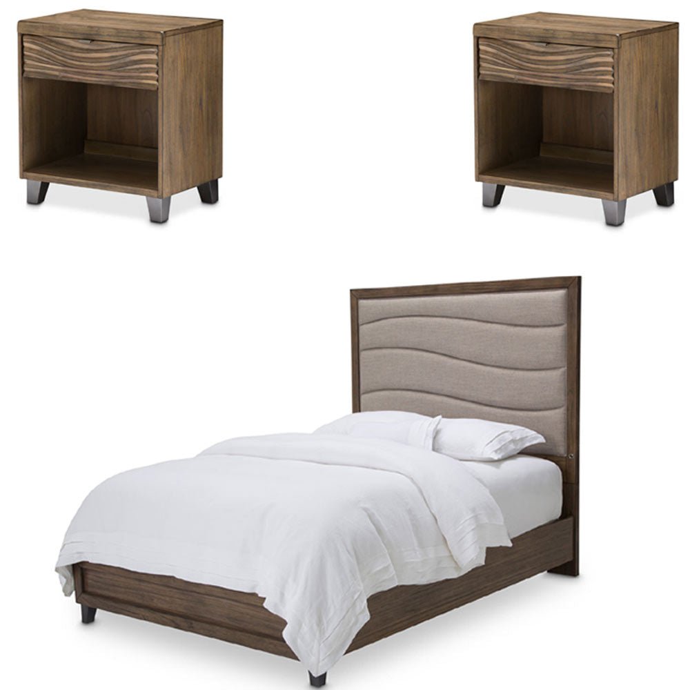 Del Mar Sound 3 Piece Eastern King Panel Bedroom Set In Boardwalk - Ki - Delm014Ek - 215 - 3Set | Aico - KI - DELM014EK - 215 - 3SET - Home Elegance USA - 1