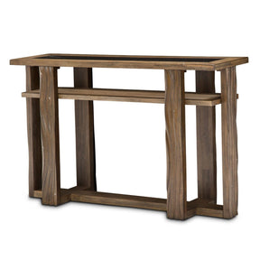 Del Mar Sound Console Table in Boardwalk Finish with Glass Top – AICO