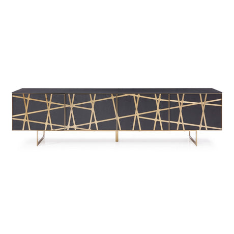Modrest Kilson - Modern Black Oak & Champagne Gold TV Stand