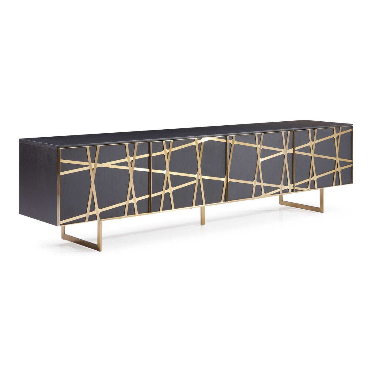 Modrest Kilson - Modern Black Oak & Champagne Gold TV Stand