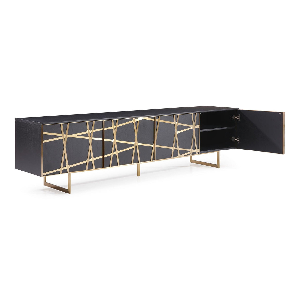 Modrest Kilson - Modern Black Oak & Champagne Gold TV Stand