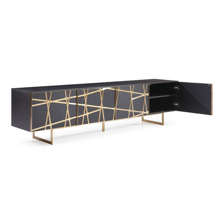 Modrest Kilson - Modern Black Oak & Champagne Gold TV Stand