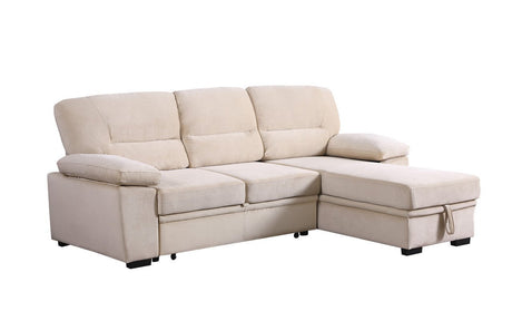Kipling Beige Velvet Fabric Reversible Sleeper Sectional Sofa Chaise - Home Elegance USA