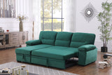 Kipling Green Velvet Fabric Reversible Sleeper Sectional Sofa Chaise - Home Elegance USA