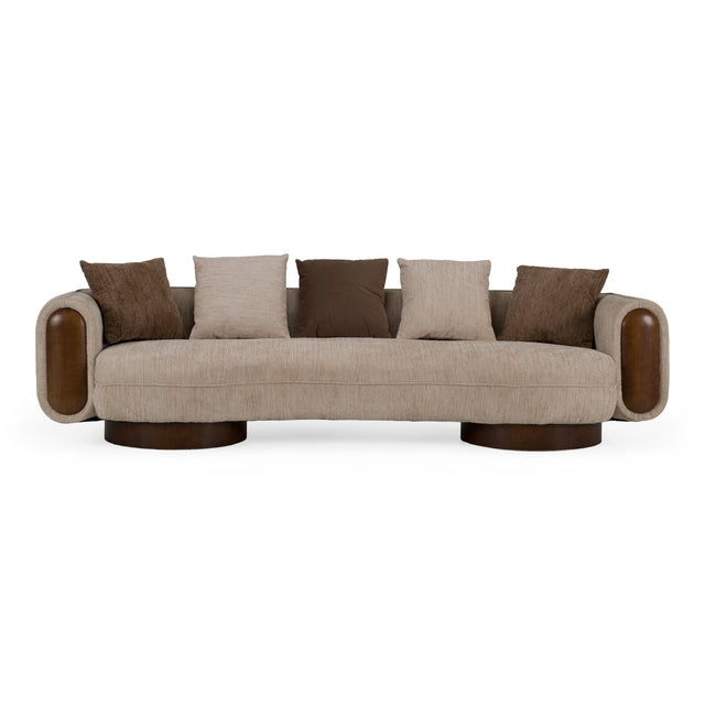 Kiran - Modern Beige + Brown Fabric Sofa - View Image 1