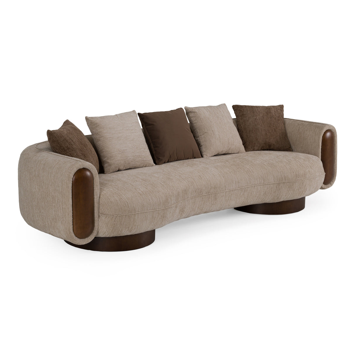 Kiran - Modern Beige + Brown Fabric Sofa - View Image 1