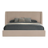 Eastern King Kiro + Roma - Modern Tan Fabric + Walnut 4-Piece Bedroom Set