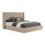 Eastern King Kiro + Lago - Modern Tan Fabric + Faux Travertine 4-Piece Bedroom Set