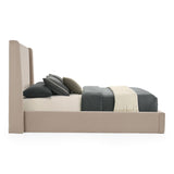Eastern King Kiro + Roma - Modern Tan Fabric + Walnut 4-Piece Bedroom Set