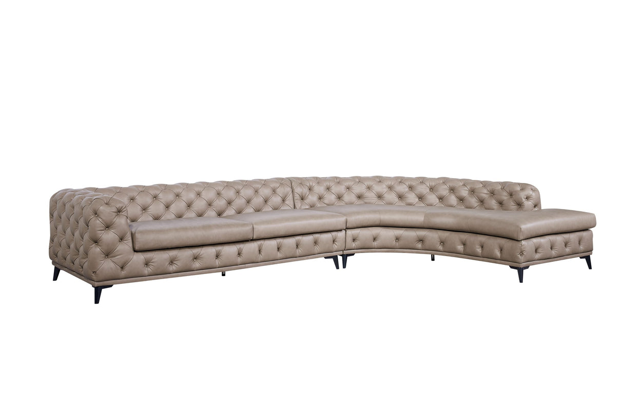 DIvani Casa Kohl - Contemporary Tan RAF Curved Shape Sectional Sofa w/ Chaise - Home Elegance USA