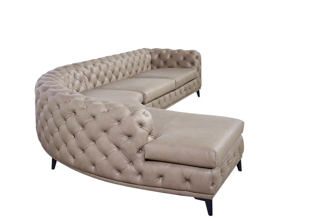 DIvani Casa Kohl - Contemporary Tan RAF Curved Shape Sectional Sofa w/ Chaise - Home Elegance USA
