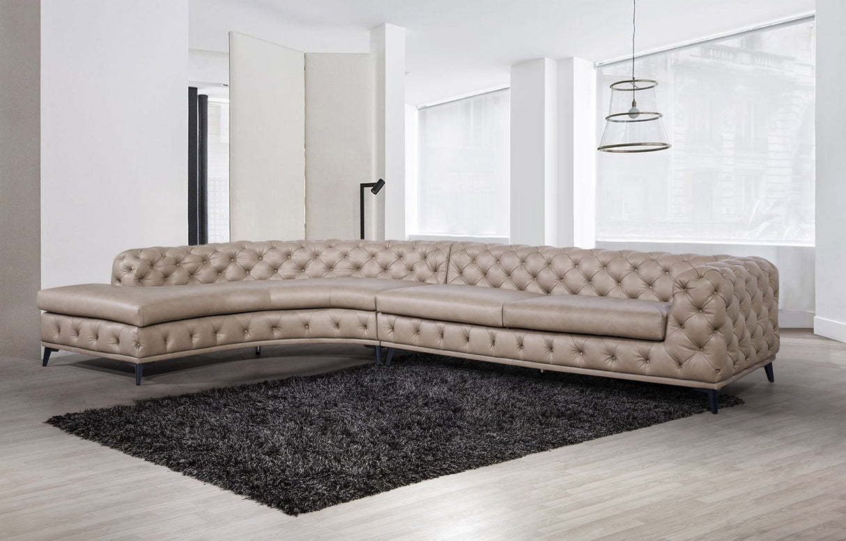 DIvani Casa Kohl - Contemporary Tan LAF Curved Shape Sectional Sofa w/ Chaise | Home Elegance USA