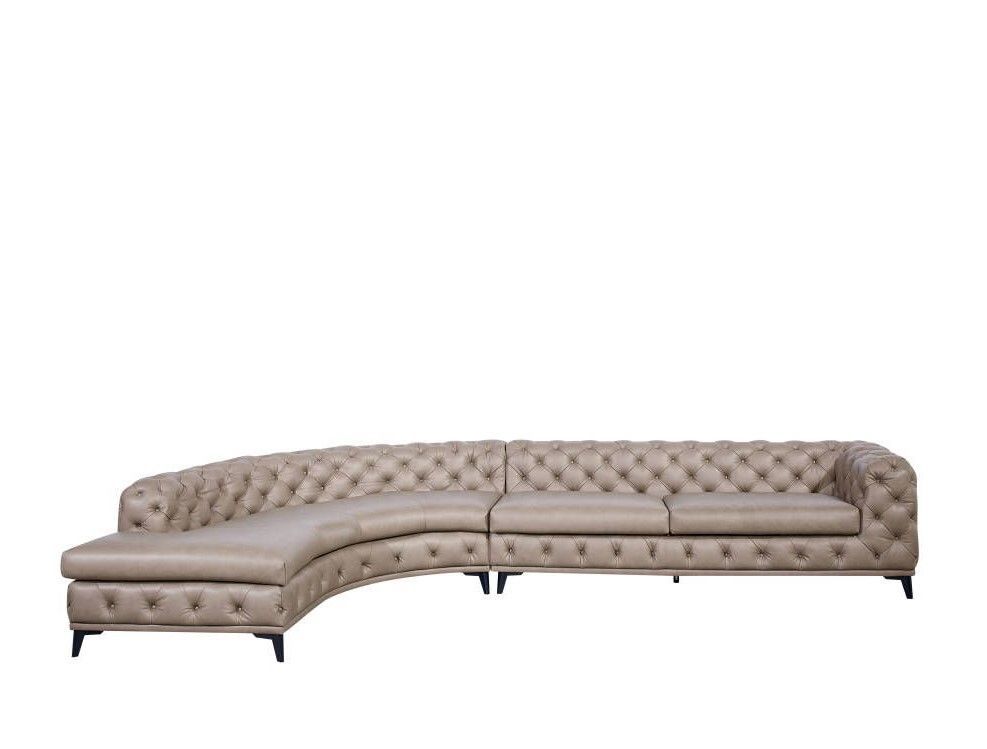 DIvani Casa Kohl - Contemporary Tan LAF Curved Shape Sectional Sofa w/ Chaise - Home Elegance USA