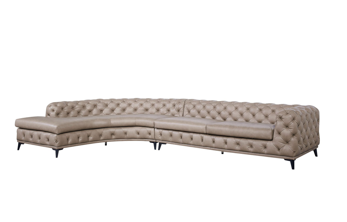 DIvani Casa Kohl - Contemporary Tan LAF Curved Shape Sectional Sofa w/ Chaise - Home Elegance USA